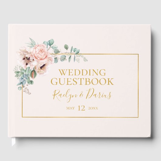 Elegant Blush Floral | Pastel Wedding Guest Book Gästebuch (Vorderseite)