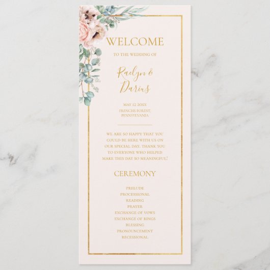 Elegant Blush Floral | Pastel Wedding Program Programm (Vorderseite)