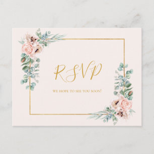 Elegant Blush Floral Pastel Wedding RSVP Postkarte