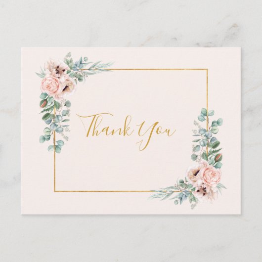 Elegant Blush Floral | Pastel Wedding Vielen Dank Postkarte (Vorderseite)