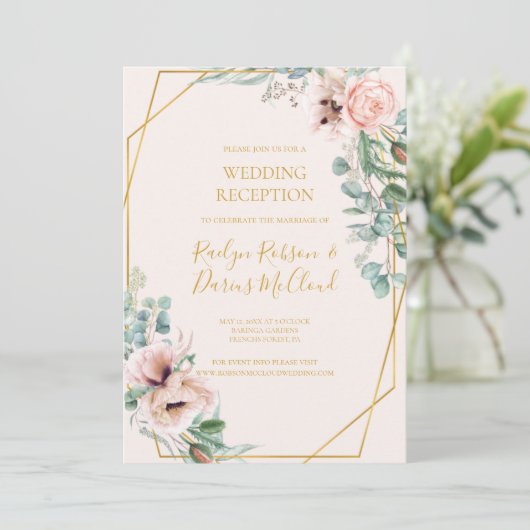 Elegant Blush Floral | Pastelhochzeit Einladung (Stehend Vorderseite)