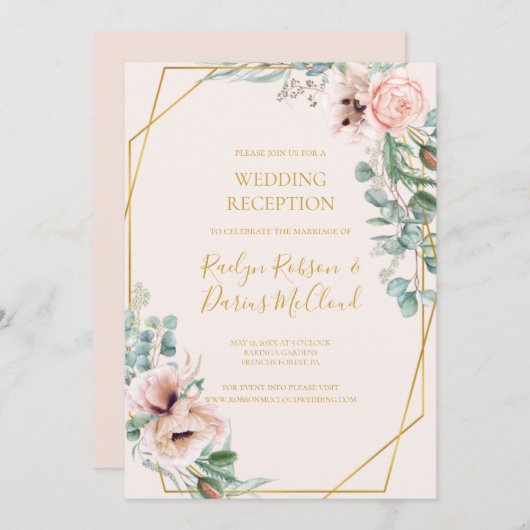 Elegant Blush Floral | Pastelhochzeit Einladung (Vorne/Hinten)