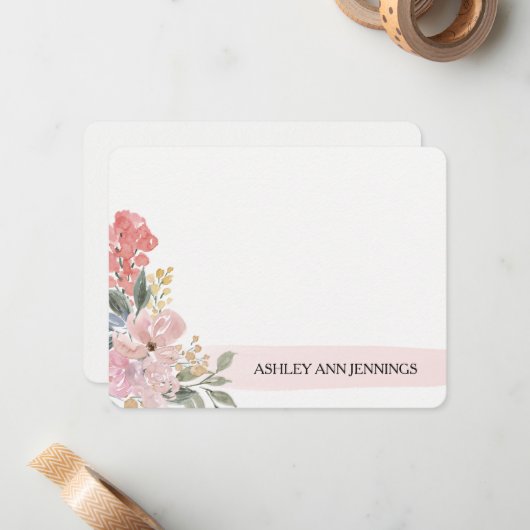 Elegant Blush Floral Pink Personalized Mitteilungskarte (Vorderseite/Rückseite Beispiel)