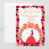 Elegant Blush Floral Quinceañera Einladung (Vorne/Hinten)