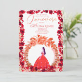 Elegant Blush Floral Quinceañera Einladung (Stehend Vorderseite)