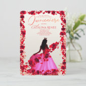 Elegant Blush Floral Quinceañera Einladung (Stehend Vorderseite)