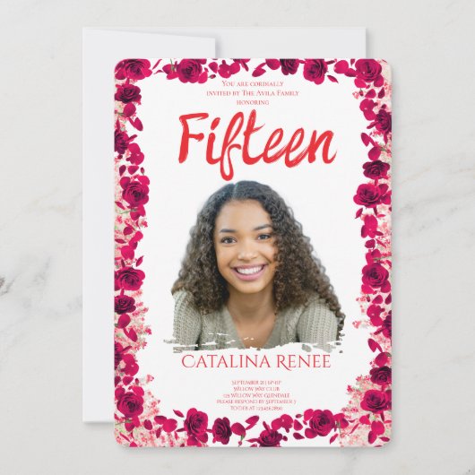 Elegant Blush Floral Quinceañera Invitation Einladung (Vorderseite)