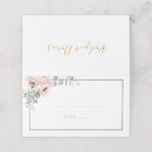 Elegant Blush Floral | Schwarzer Rahmen geklappt Platzkarte (Außenseite Aufgefaltet)