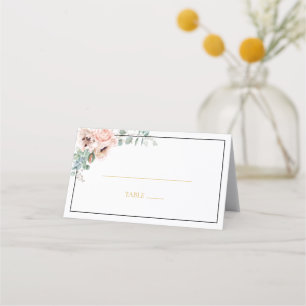 Elegant Blush Floral Schwarzer Rahmen geklappt Platzkarte