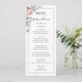 Elegant Blush Floral | Schwarzer Rahmen Hochzeitse Menükarte (Stehend Vorderseite)