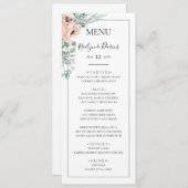 Elegant Blush Floral | Schwarzer Rahmen Hochzeitse Menükarte (Vorne/Hinten)