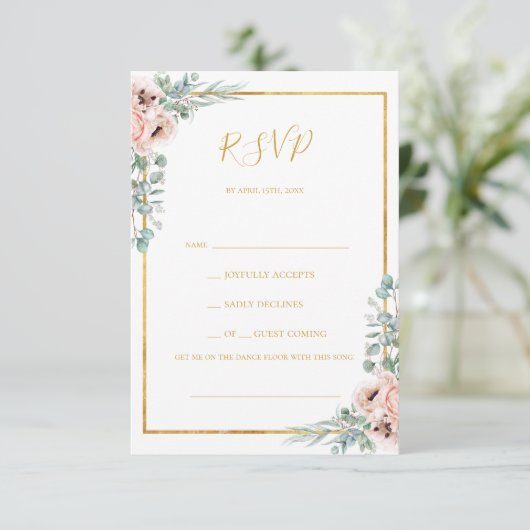 Elegant Blush Floral | Song Request RSVP Card (Stehend Vorderseite)
