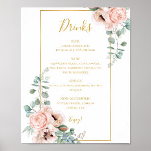 Elegant Blush Floral Symbol für Hochzeitsgetränk Poster