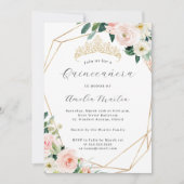 Elegant Blush Floral Tiara Geometric Quinceanera Einladung (Vorderseite)
