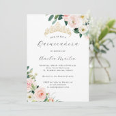 Elegant Blush Floral Tiara Quinceanera Einladung (Stehend Vorderseite)