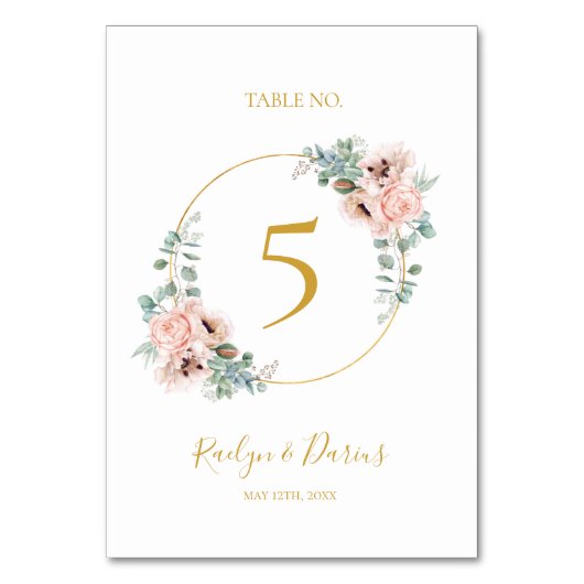 Elegant Blush Floral | TISCHNUMMER (Vorderseite)