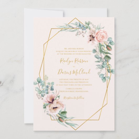 Elegant Blush Floral | Traditionelle Pastelhochzei Einladung (Vorderseite)