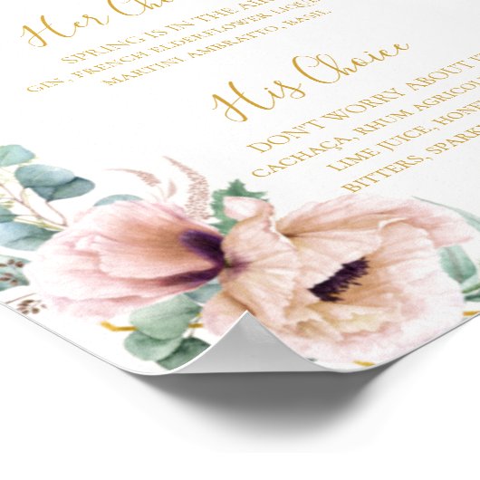 Elegant Blush Floral | Unterschrift Drinks Poster (Ecke)