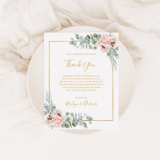 Elegant Blush Floral | Vielen Dank, Empfang Card Postkarte