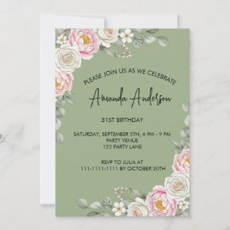 Elegant Blush Floral Watercolor Birthday  Einladung