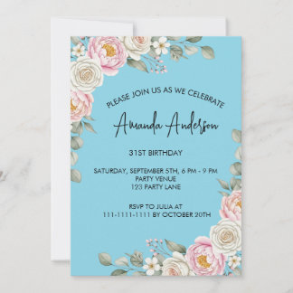 Elegant Blush Floral Watercolor Birthday  Einladung
