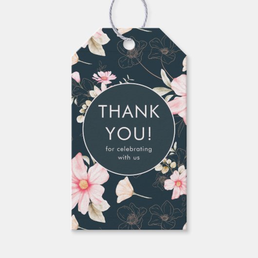 Elegant Blush Floral Wedding Danke Blue Geschenkanhänger (Vorderseite)