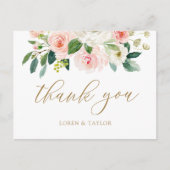 Elegant Blush Floral Wedding Danke Ihre Postkarte (Vorderseite)