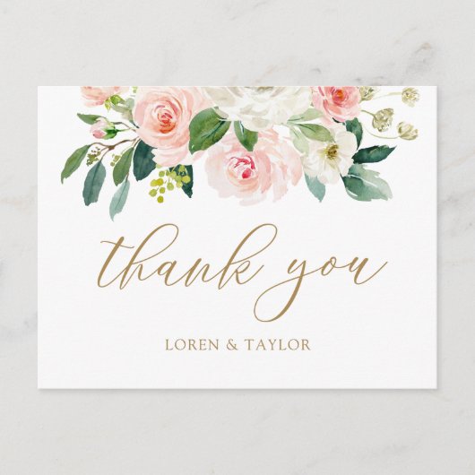 Elegant Blush Floral Wedding Danke Ihre Postkarte (Vorderseite)