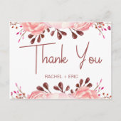 Elegant Blush Floral Wedding Danke Postcard Postkarte (Vorderseite)