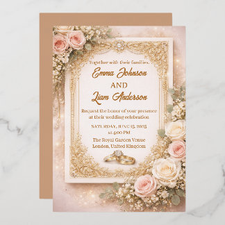Elegant Blush Floral Wedding Invitation Folieneinladung