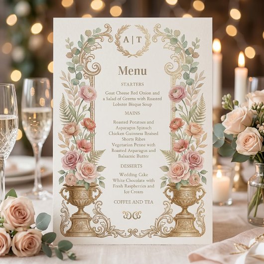 Elegant Blush Floral Wedding Menu Einladung