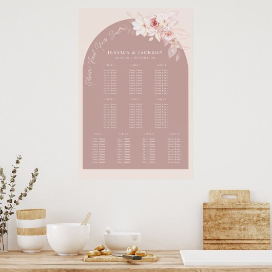 Elegant Blush Floral Wedding Seating Chart Poster (Küche)