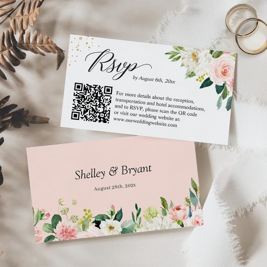 Elegant Blush Floral Wedding Website UAWG QR Code Begleitkarte