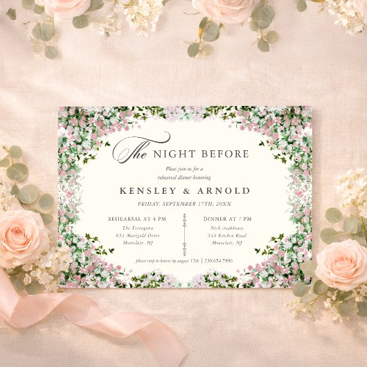 Elegant Blush Garden Rehearsal Dinner Invite Night Einladung