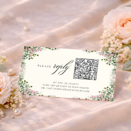 Elegant Blush Garden Wedding QR code RSVP Card Begleitkarte