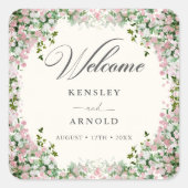 Elegant Blush Garden Wedding Quadratischer Aufkleber (Vorderseite)