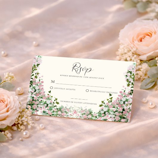 Elegant Blush Garden Wedding RSVP Card Karte