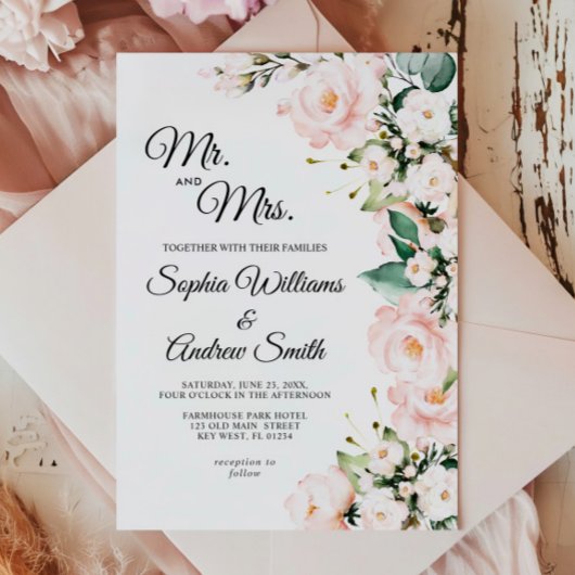 Elegant Blush Gentle Rose Blume Hochzeit Einladung