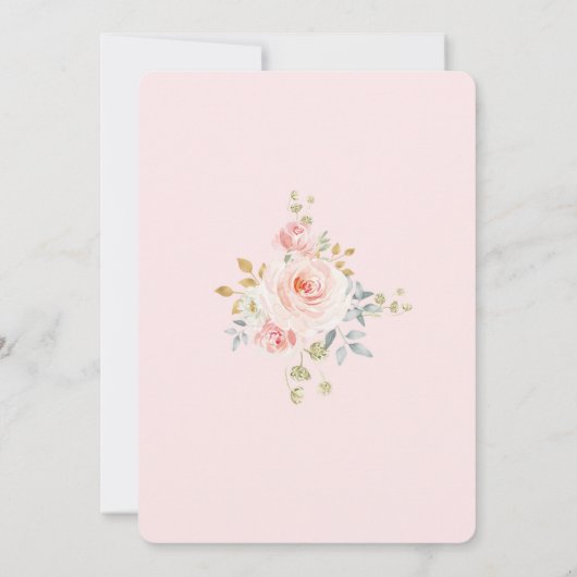 Elegant Blush Gold Blumengrün Quinceañera Einladung (Rückseite)