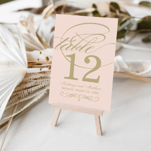 Elegant Blush Gold Calligraphy Wedding Monogram Tischnummer