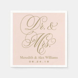 Elegant Blush Gold Dr. und Mrs. Script Monogram Serviette
