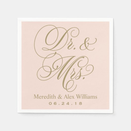 Elegant Blush Gold Dr. und Mrs. Script Monogram Serviette (Vorderseite)