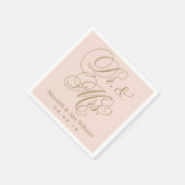 Elegant Blush Gold Dr. und Mrs. Script Monogram Serviette (Ecke)