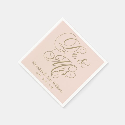 Elegant Blush Gold Dr. und Mrs. Script Monogram Serviette (Ecke)