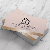 Elegant Blush & Gold House Logo Real Estate Agent Visitenkarte