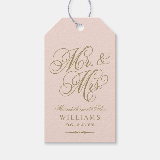 Elegant Blush Gold Mr. und Mrs. Script Monogram Geschenkanhänger (Vorderseite)
