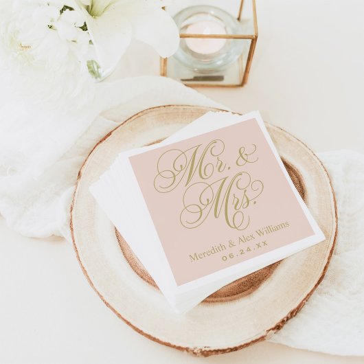Elegant Blush Gold Mr. und Mrs. Script Monogram Serviette