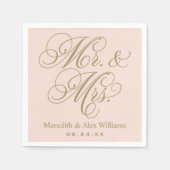 Elegant Blush Gold Mr. und Mrs. Script Monogram Serviette (Vorderseite)