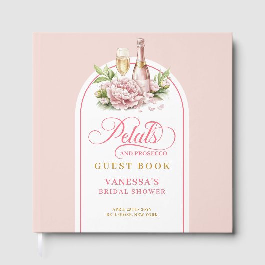 Elegant blush gold petals prosecco Shower book Gästebuch (Vorderseite)
