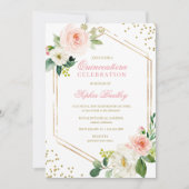 Elegant Blush Gold Pink Floral Quinceñera Einladung (Vorderseite)